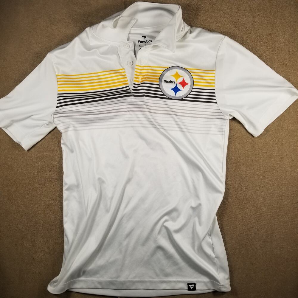 Fanatics Pittsburgh Steelers Short Sleeve Polo Shirt Mens Small White Striped